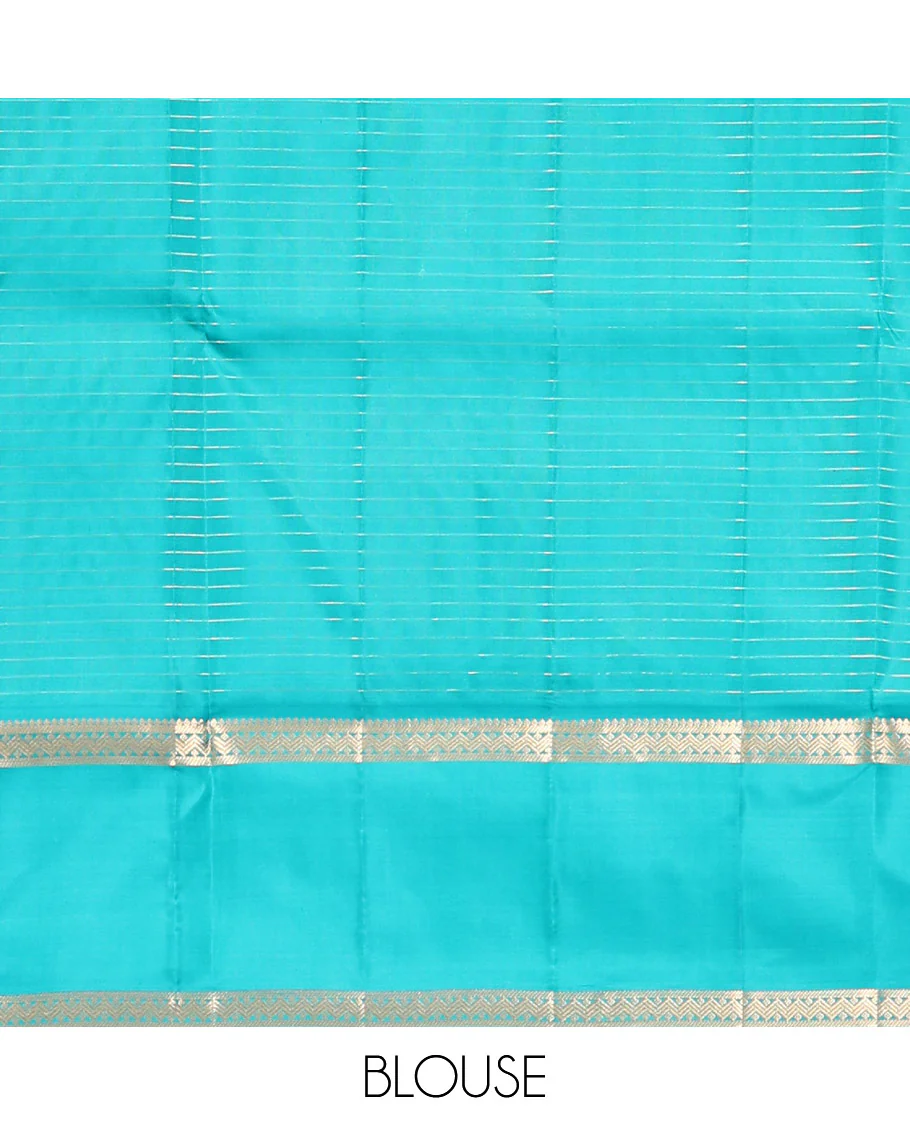 Magenta-Sapphire Blue Vasundhara Silk Saree Features Zari Butta and Checks, Contrast Rettai Pettu Border, Jaal Pallu, and a Contrast Blouse - Image 10