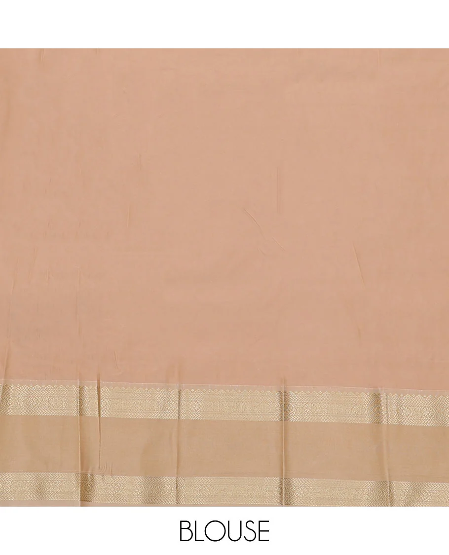 Maroon Budget Silk Saree Delicately Woven with Horizontal Neli Stripes, Trimmed with a Contrast Traditional Zari Motif Rettai Pettu Border, Featuring a Subtly Woven Jaal Pallu, Paired with a Contrast Blouse - Image 4