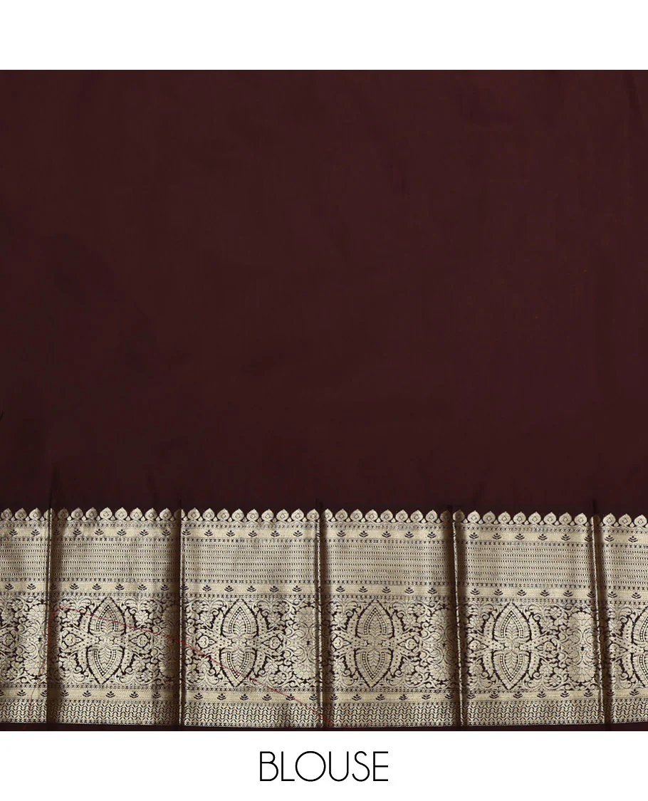 Maroon Budget Silk Saree, Spotlighted with Zari Buttas on Its Body, Complemented by a Contrast Traditional Zari Design Border, Pallu of Jaal Designs, and Paired with a Contrast Blouse - Image 4