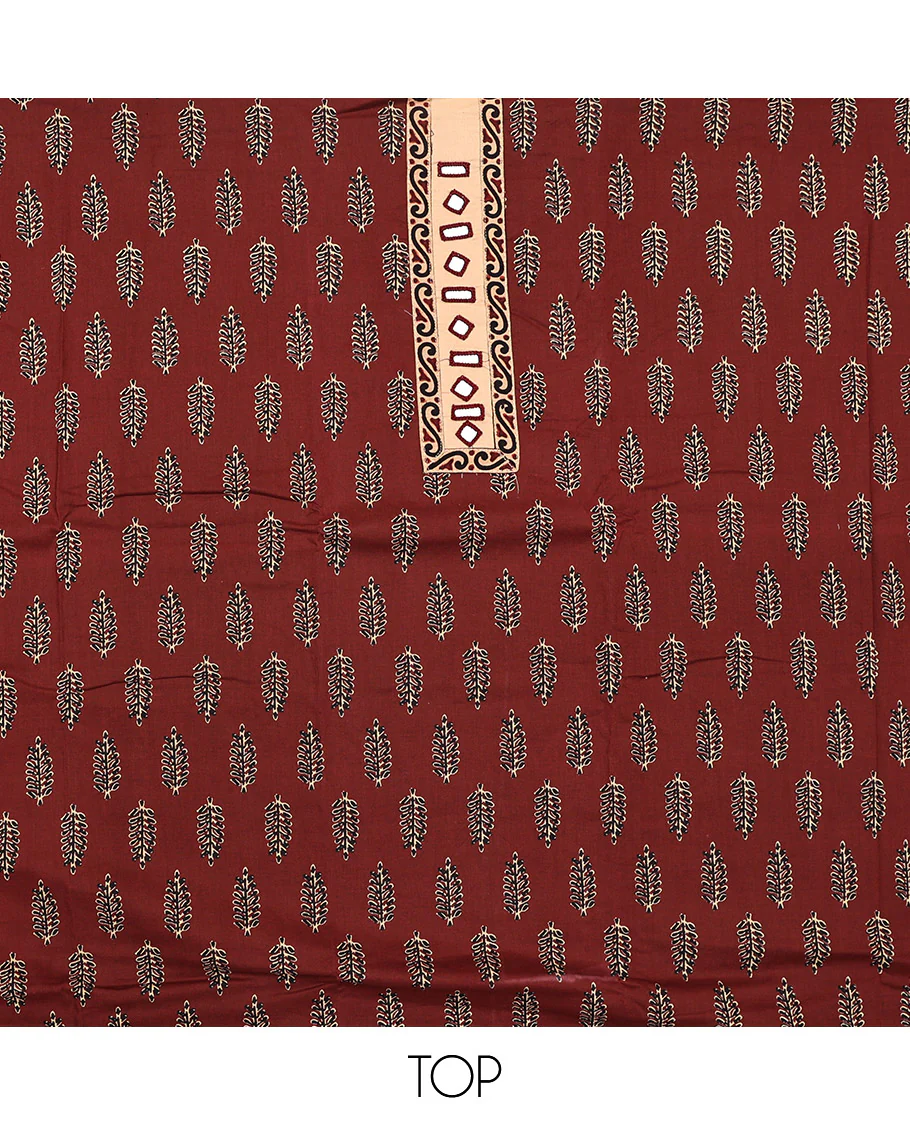 Maroon Cotton Material Chudidar Set, Elevated with Unique Motifs Block Printed on Its Cotton Top, a Plain Cotton Bottom, and Paired with an Intricately Block Printed Cotton Dupatta - Image 2