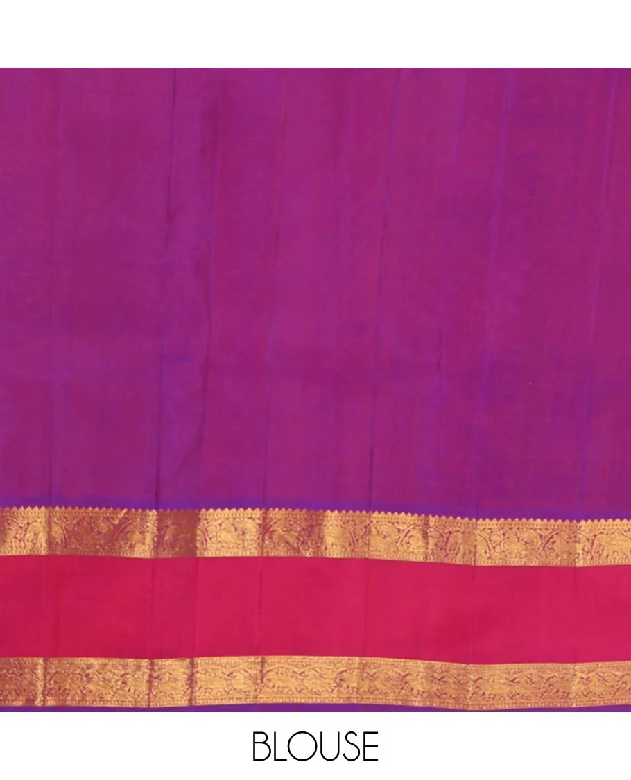 Maroon dual-tone mayil poun buttas Kanchipuram silk saree, contrast rettai pettu border of rekku, neli, mayil, and yaanai, designs, and jaal pallu - Image 6