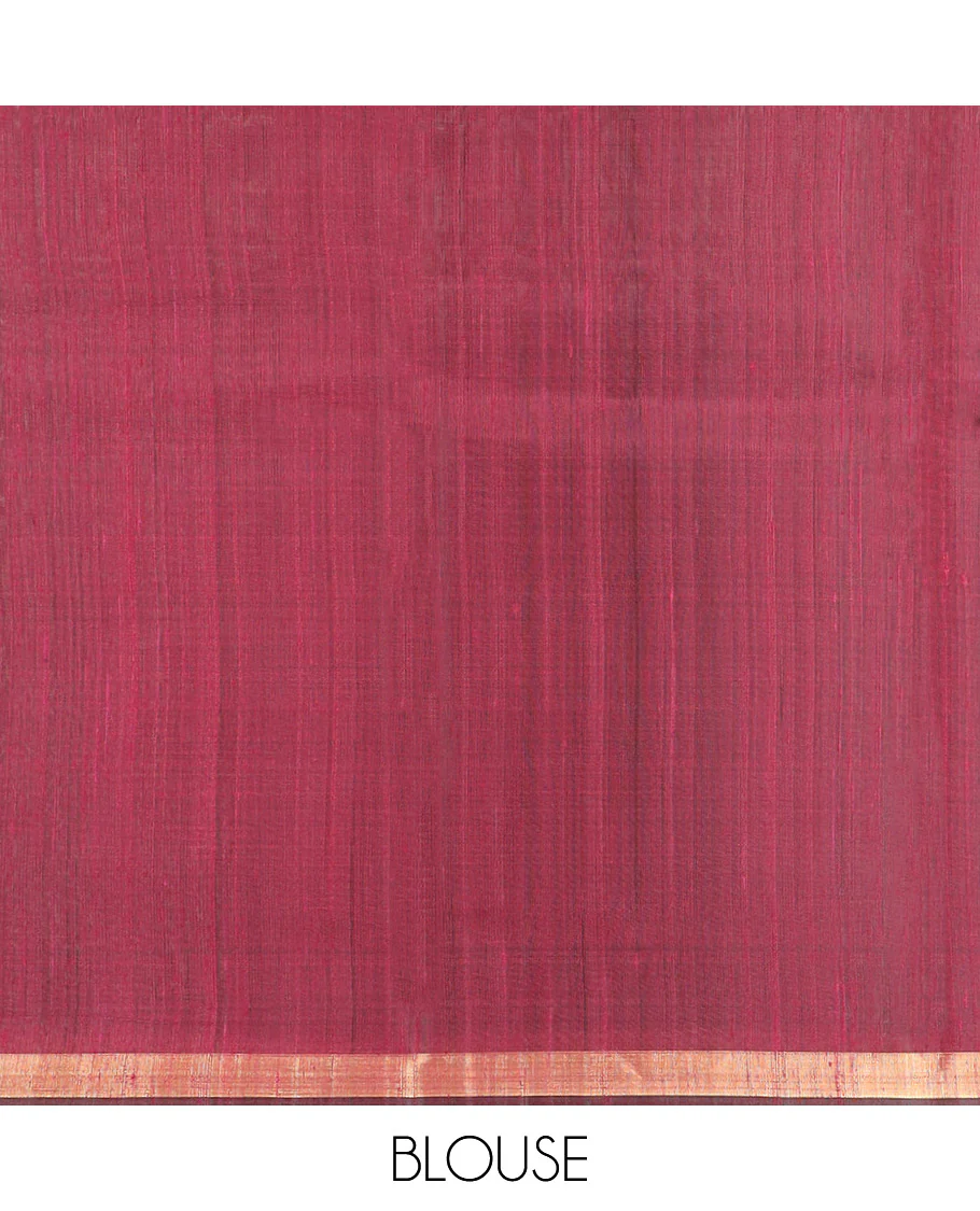 Maroon Dupion Silk Saree, Artfully Detailed with Tree Motifs All Over Its Body, Subtly Made Border, Pallu Mirrors the Same Tree Motifs, and Paired with a Matching Blouse - Image 4