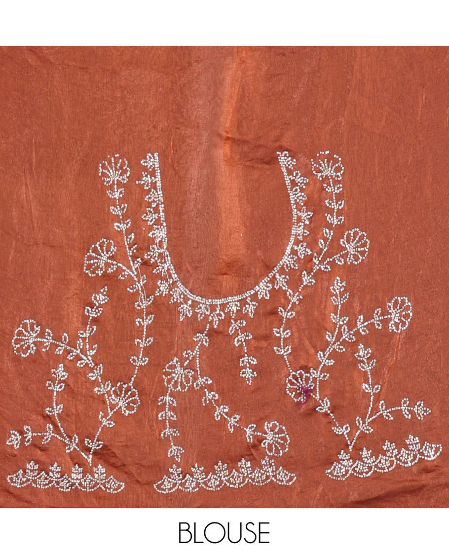 Maroon Fendy Chiffon Saree, Highlighted by Swarovski Stone Work All Over the Body, Gleaming Swarovski Stone Work Border, a Self-Pallu, and Paired with a Fancy Designer Blouse - Image 4