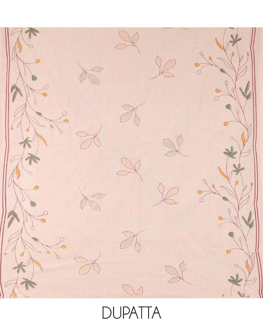 Maroon Handloom Cotton Material Chudidar Set, Beautified with Floral Design Print On Its Top, Complemented by Contrast Bottom, and Paired with a Contrast Floral Printed Dupatta - Image 2