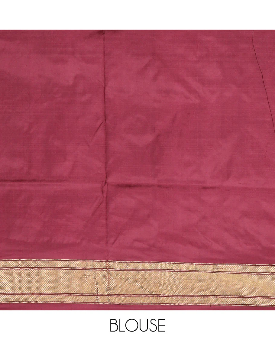 Maroon Ikkat Silk Saree with Colourful Elephant and Free-Style Ikkat Buttas, a Subtly Woven Zari Border, a Vibrantly Woven Pallu of Ikkat Patterns, and a Plain Blouse - Image 6