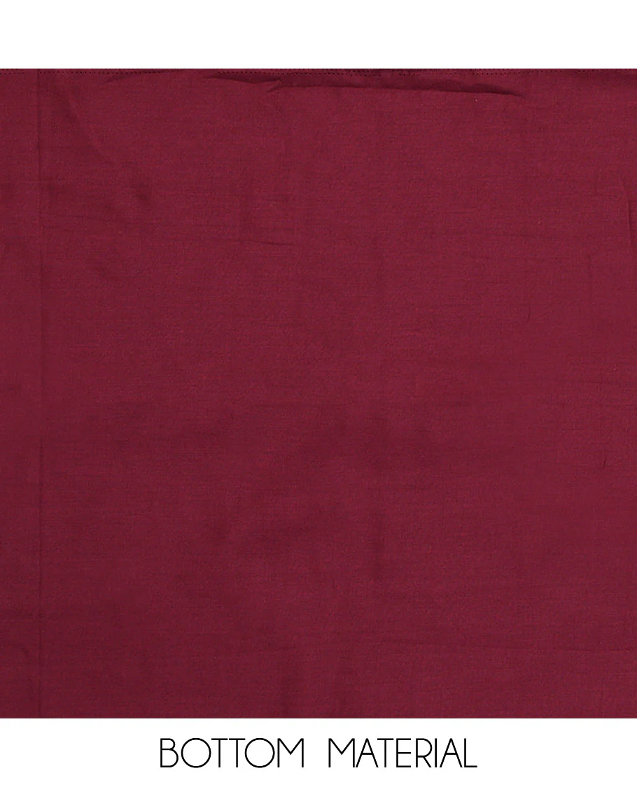 Maroon Material Chudidar Set, Bedecked with Ikkat-Style Motifs Print on Rayon Top, a Plain Cotton Bottom, and Paired with a Plain Chiffon Dupatta - Image 3