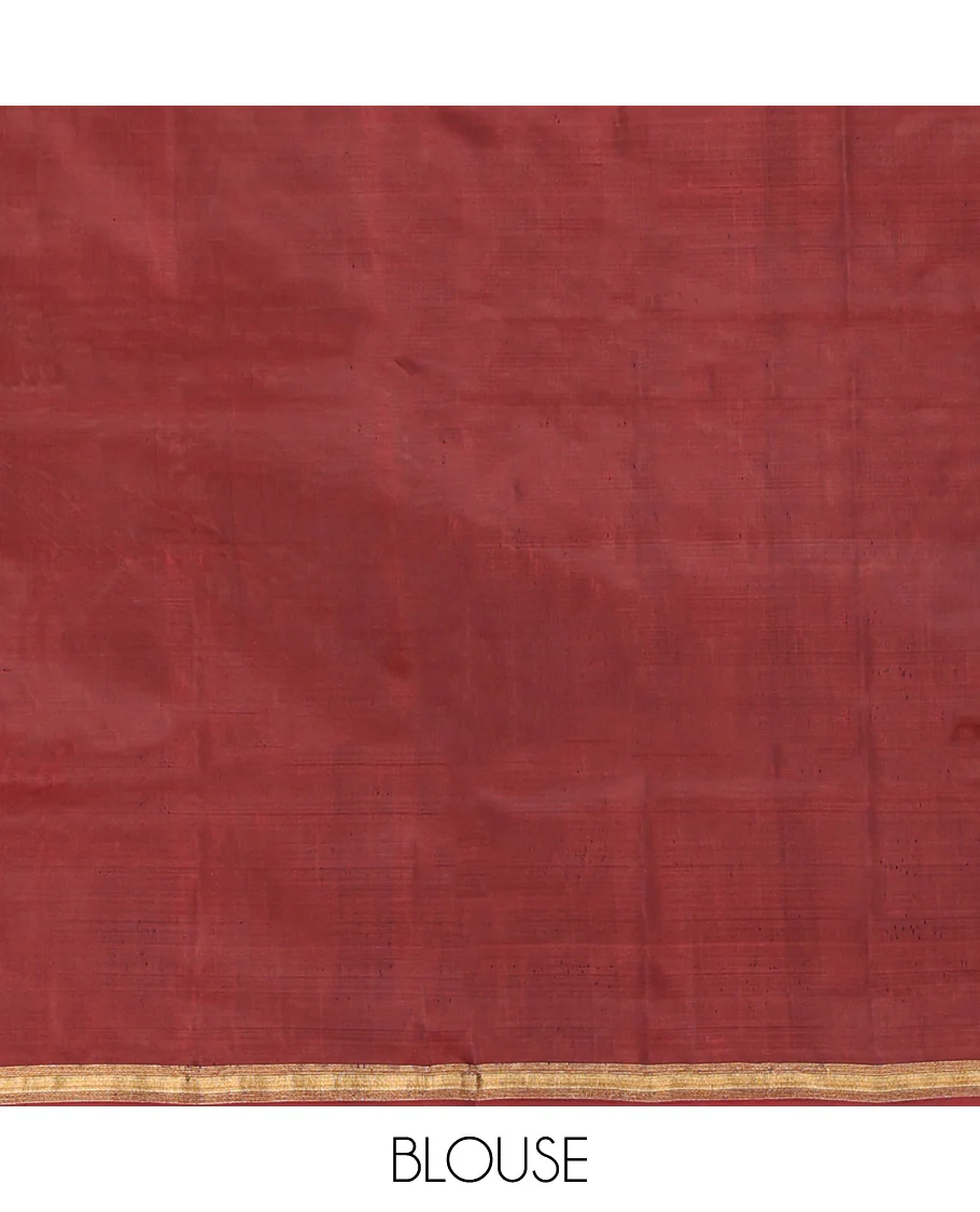 Maroon Mayuri Lite Silk Mix Saree, Adorned with Buttas and Muthu Stripes All Over Its Body, Highlighted by a Zari Border, Pallu of Intricate Designs, and Paired with a Matching Blouse - Image 6