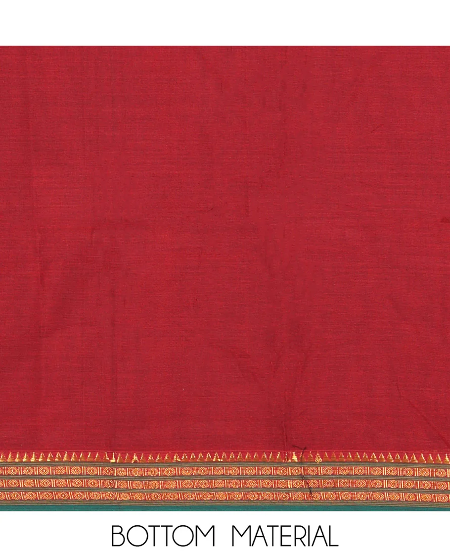 Maroon Mercerised Cotton Chudidar Set with Rudraksham Temple Border Top, Matching Cotton Bottom, and Coordinated Dupatta with Elegant Rudraksham Temple Border - Image 5