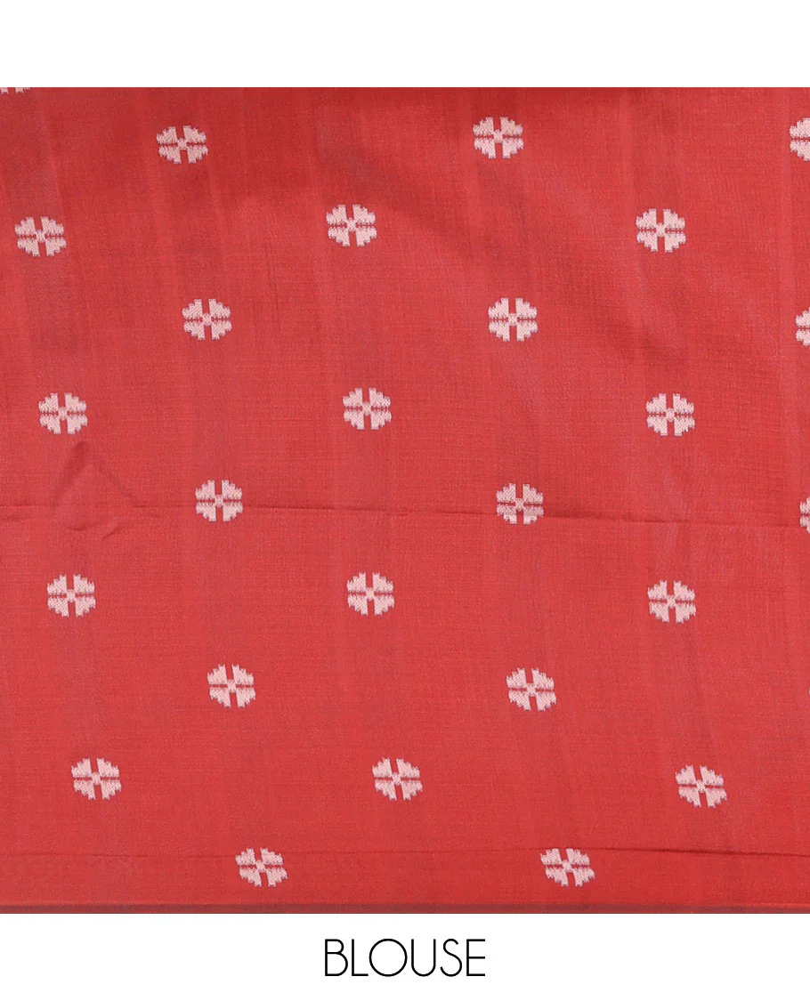 Maroon Mulberry Soft Silk Saree, Dazzled with Zig-Zag Stripes and Floral Jaal Design on Its Body, Highlighted by a Zari-Decked-Up Border, Pallu Features an Ikkat Design Weave, and Paired with a Blouse - Image 4
