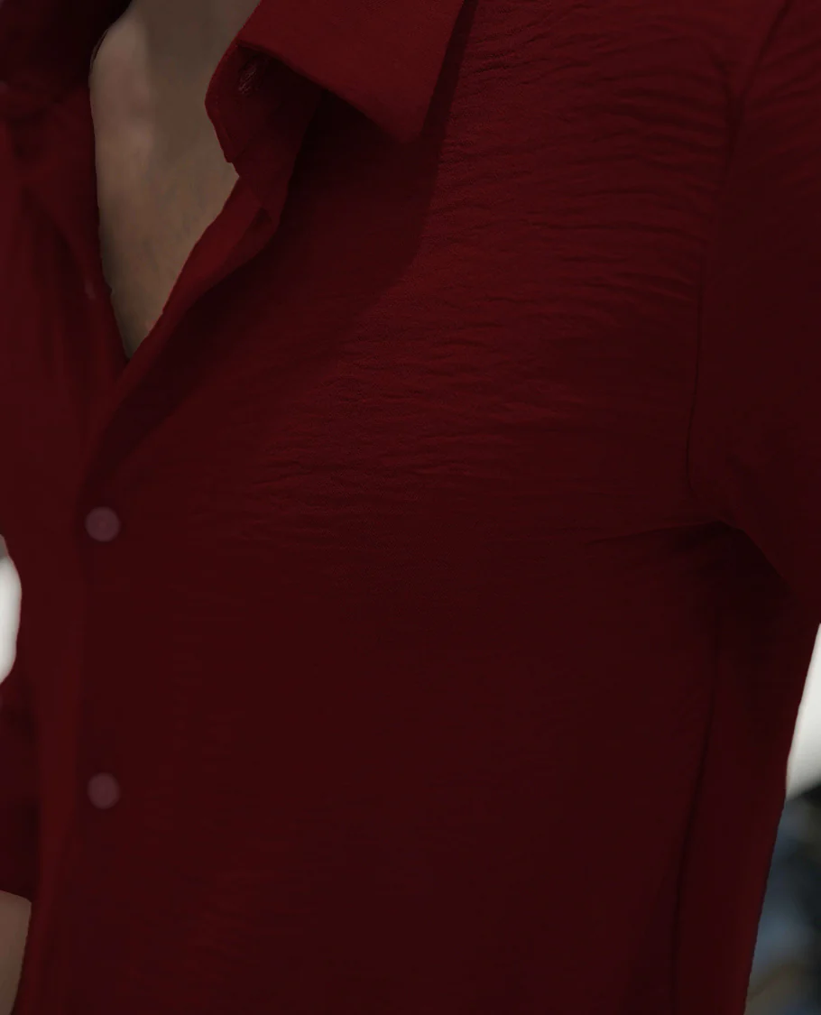 Maroon Plain Poly-Blend Casual Shirt, Comes with a Spread Collar, Full-Sleeves, Slim Fit, and Regular Length - Image 5