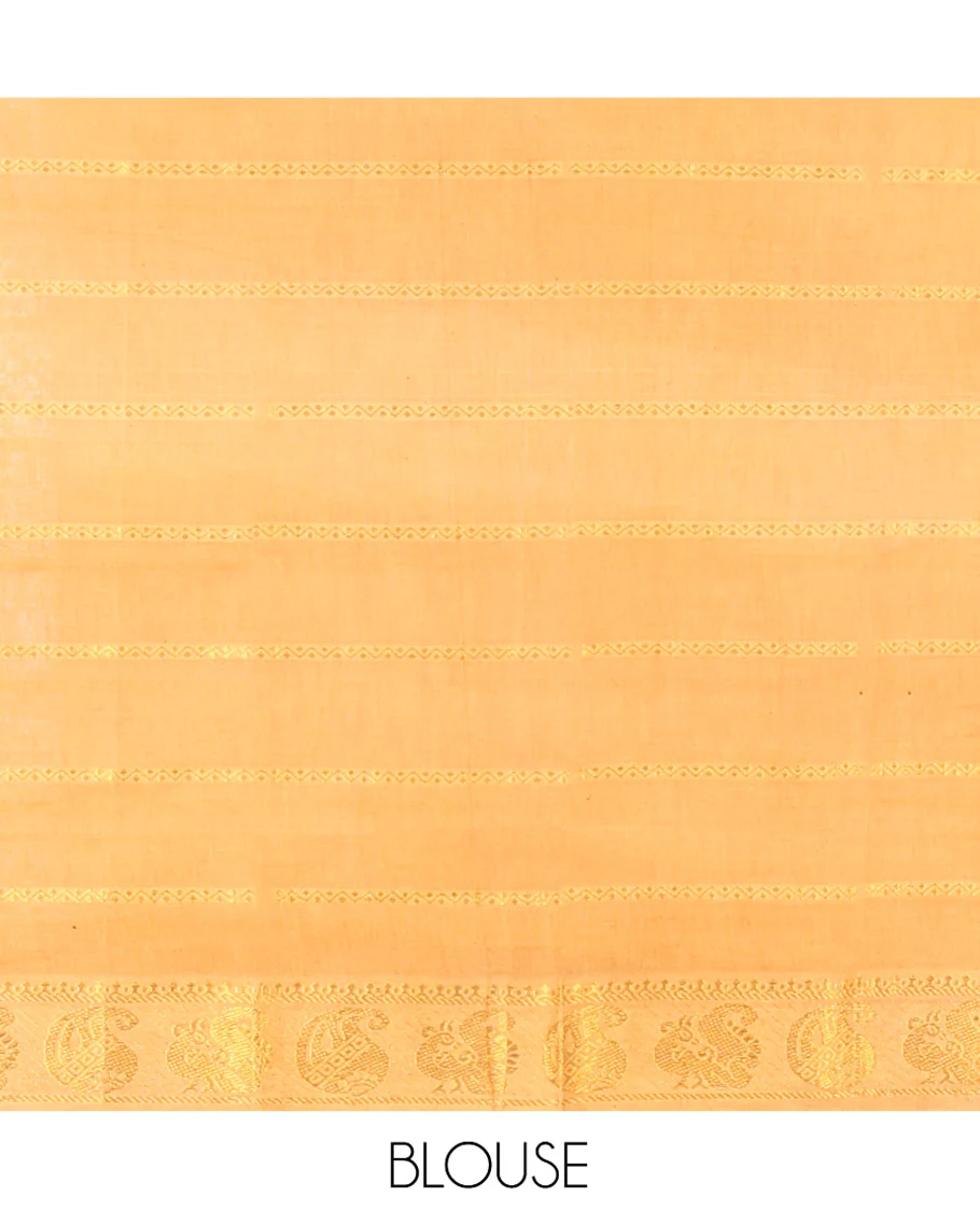 Maroon Plain Sungudi Cotton Saree, Highlighted by Traditional Zari Border of Peacock and Floral Creeper Designs, Subtly Striped Pallu, and Paired with a Contrast Blouse - Image 3