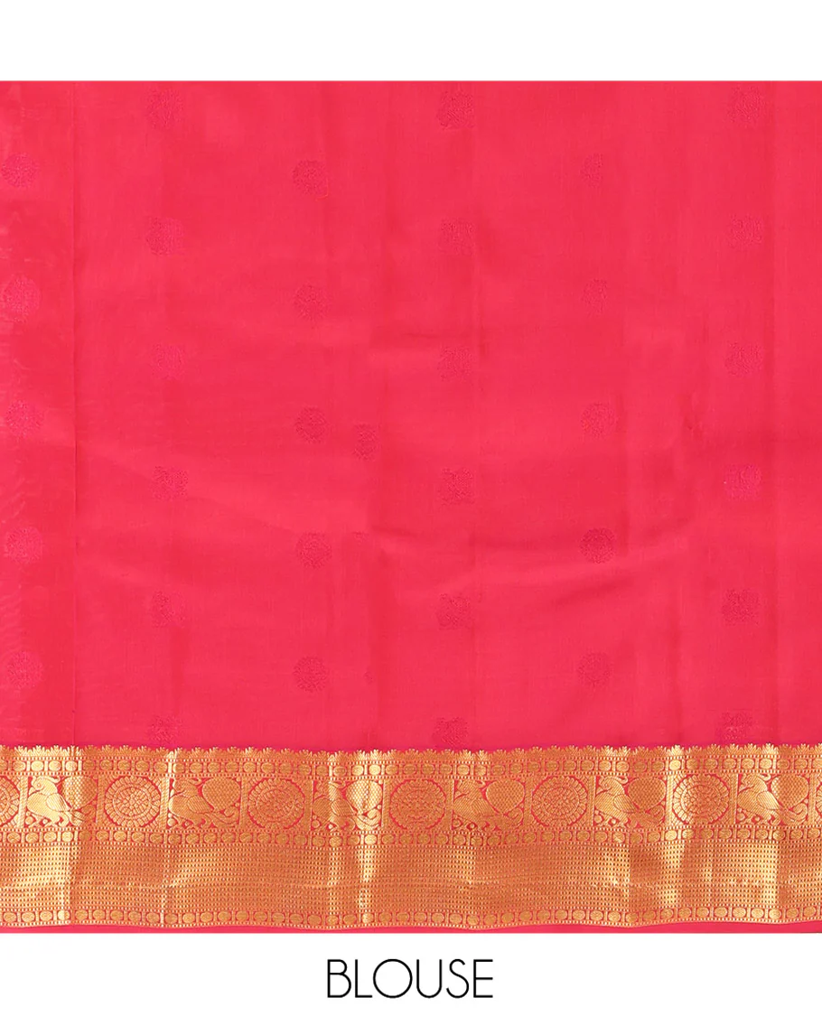 Maroon Vasundhara Lite Silk Mix Saree, Mesmerized with Annam-Chakram Butts and Stripes on Its Body, Complemented by Contrast Border of Thazampoo Rekku, Muthu, Rudraskham, Mayil, and Muthu Designs, Grand Jaal Pallu, and Paired with a Contrast Blouse - Image 6