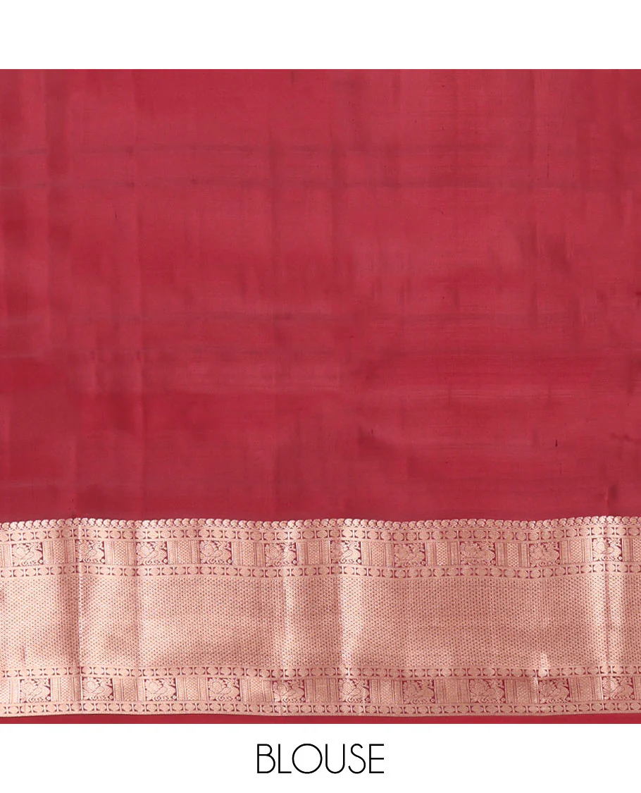 Maroon Vasundhara Silk Saree, Artfully Detailed with Buttas and Checked Design on Its Body, Highlighted by Zari Border of Manga Mokku, Poun, Mayil, and Mayil Kann Designs, Pallu of Geometric Designs, and Paired with a Matching Blouse - Image 6