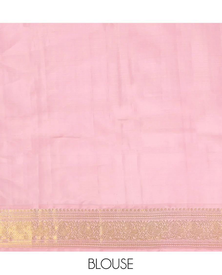 Maroon Vasundhara Silk Saree, Embellished with Zari Buttas All Over Its Body, Complemented by a Contrast Border of Manga, Banaras, Muthu, Neli, and Mayil Designs, Grand Pallu, and Paired with a Contrast Blouse - Image 6