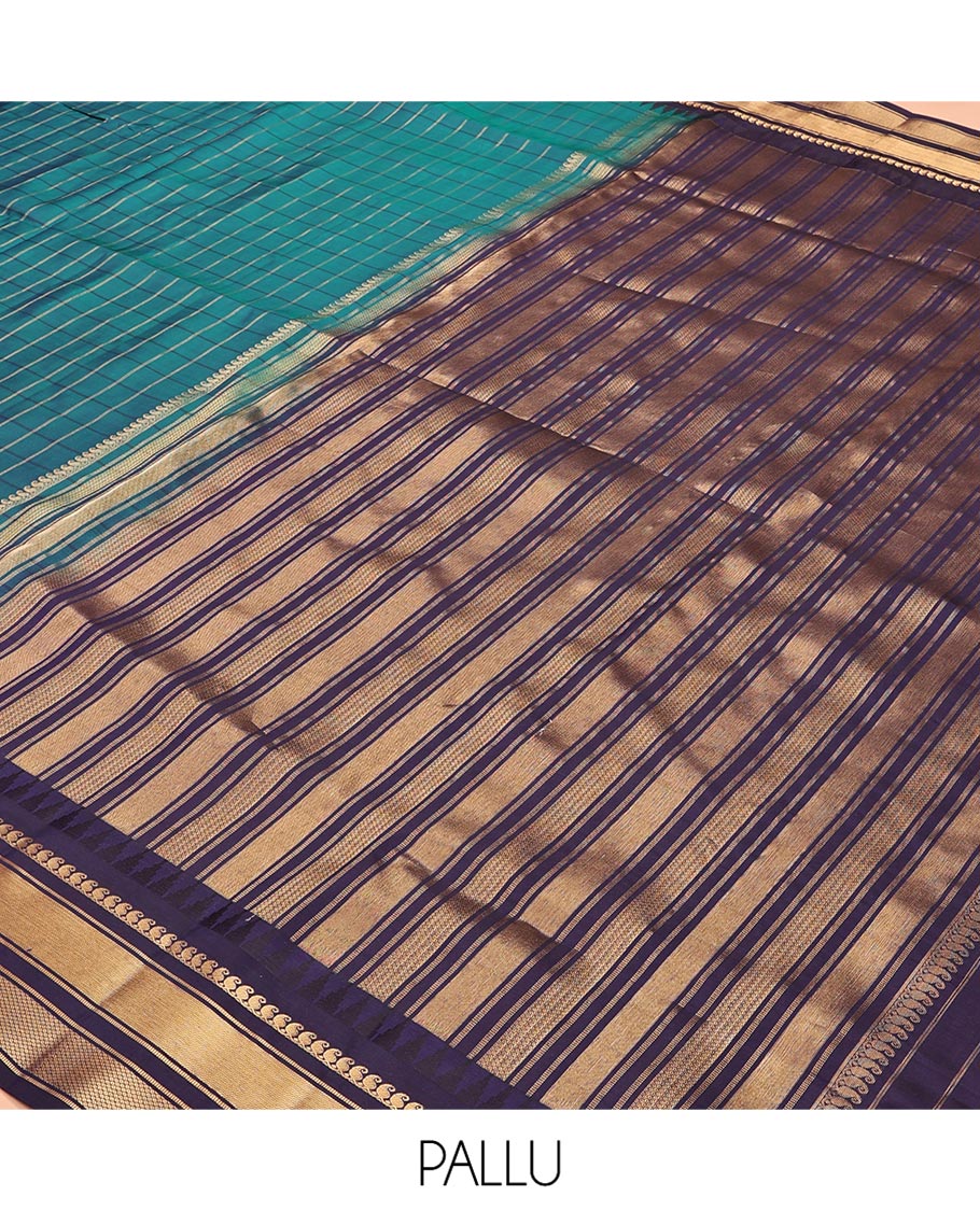 Mayil-Navy Blue Vasundhara Lite Silkmix Saree, Graced with Checks, Contrast Border of Rekku, Manga Mokku, and Mayil Kann, Grand Pallu, and Contrast Blouse - Image 8