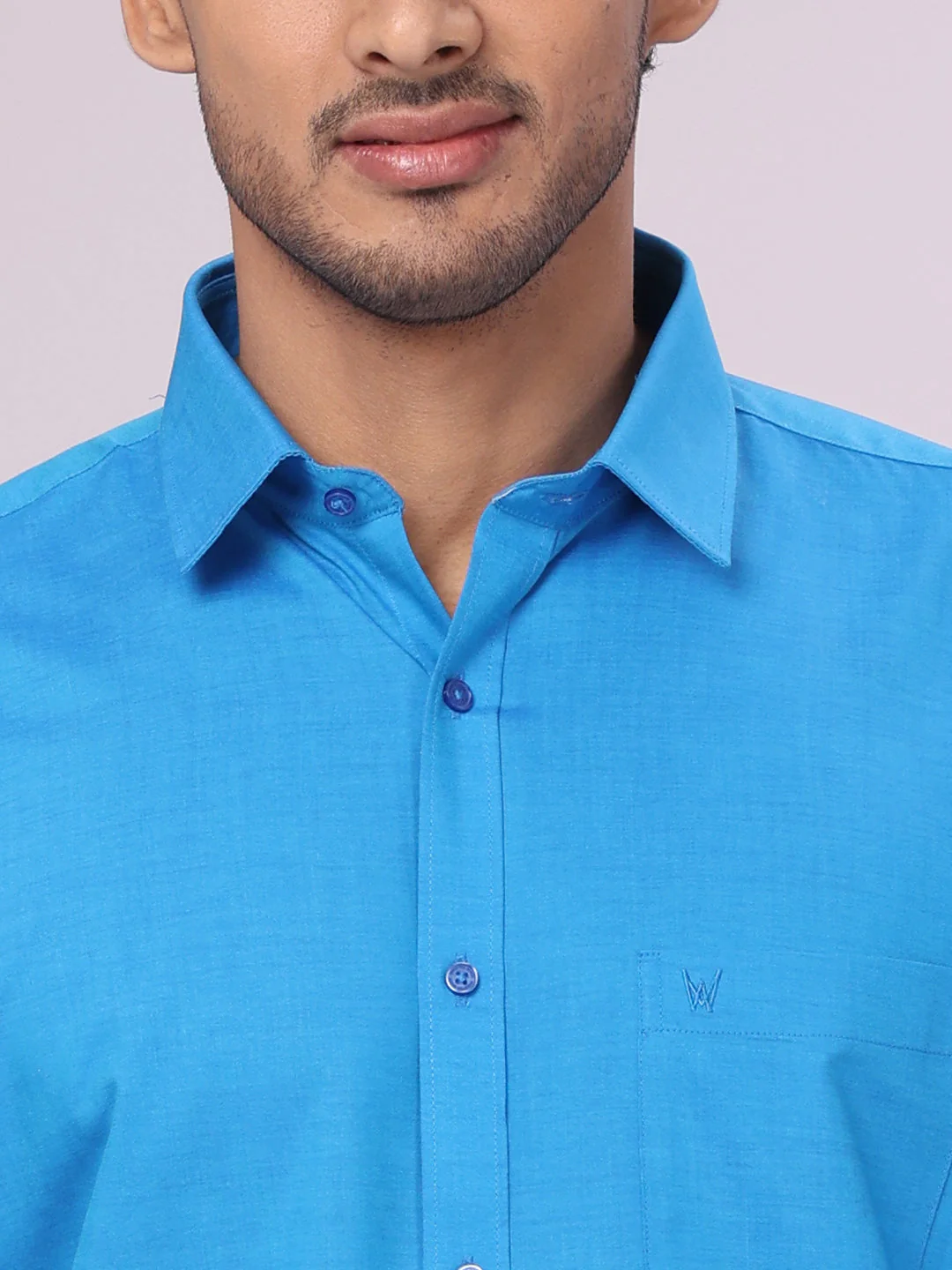 Mens Cotton Blue Shirt with Tissue Matching Border Dhoti Wedding Combo Kandala - Image 8