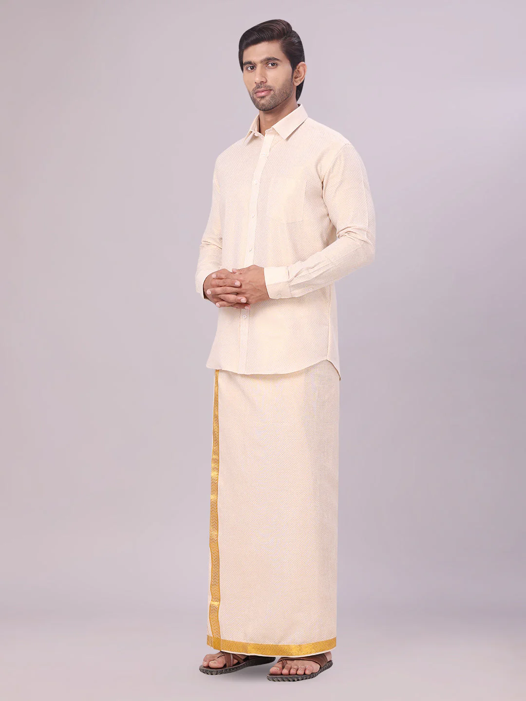 Mens Gold Tissue Jacquard Shirt with Matching Dhoti Combo Zeus - Image 3