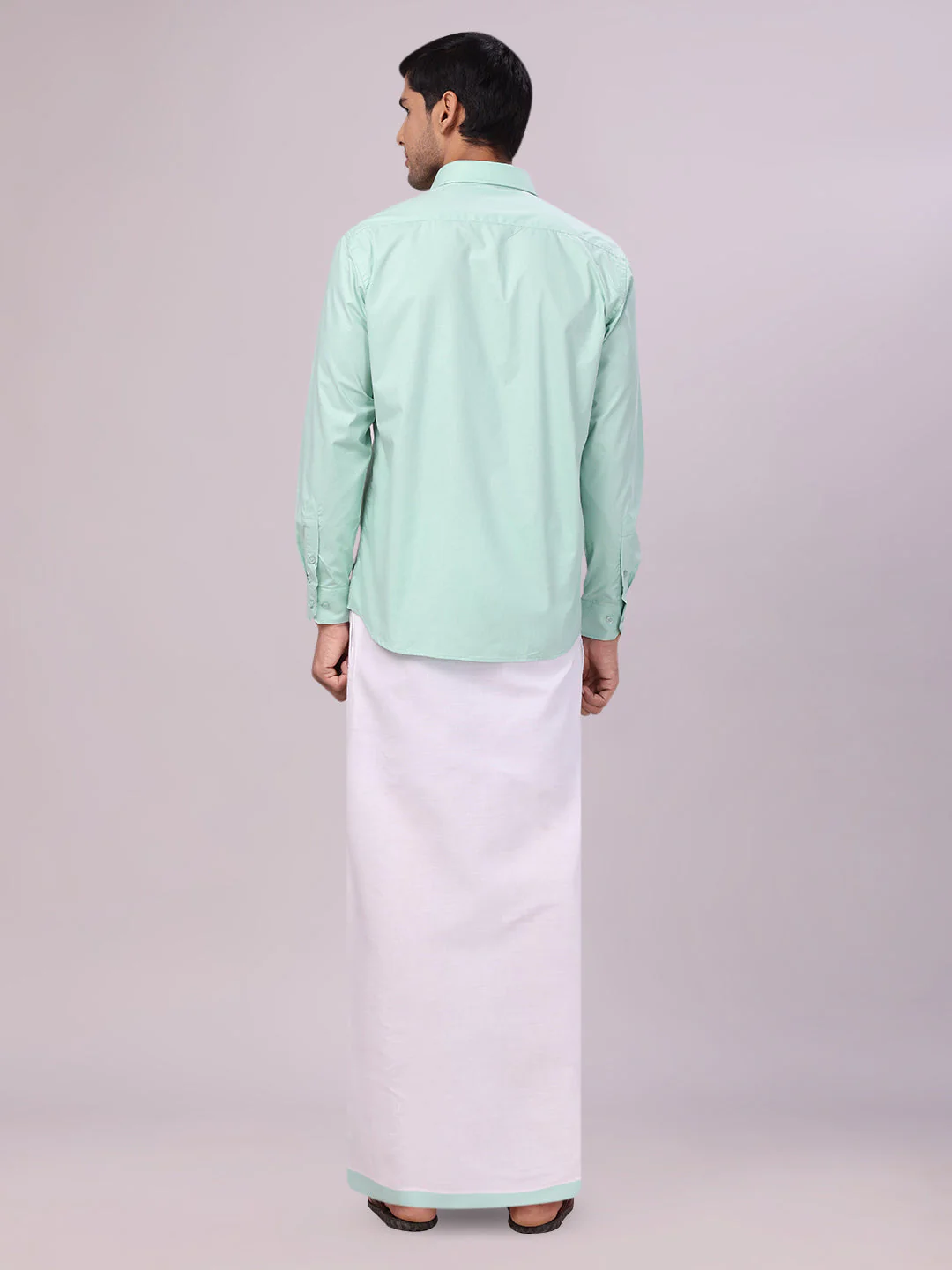Mens Sea Green Color Shirt with Matching Border Dhoti Combo Casper - Image 4