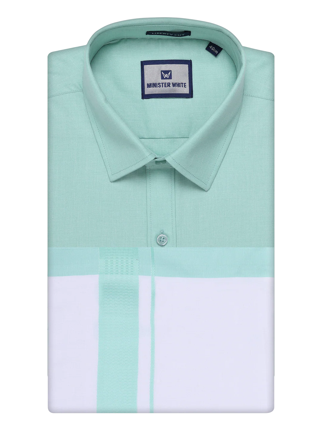 Mens Sea Green Color Shirt with Matching Border Dhoti Combo Casper - Image 5