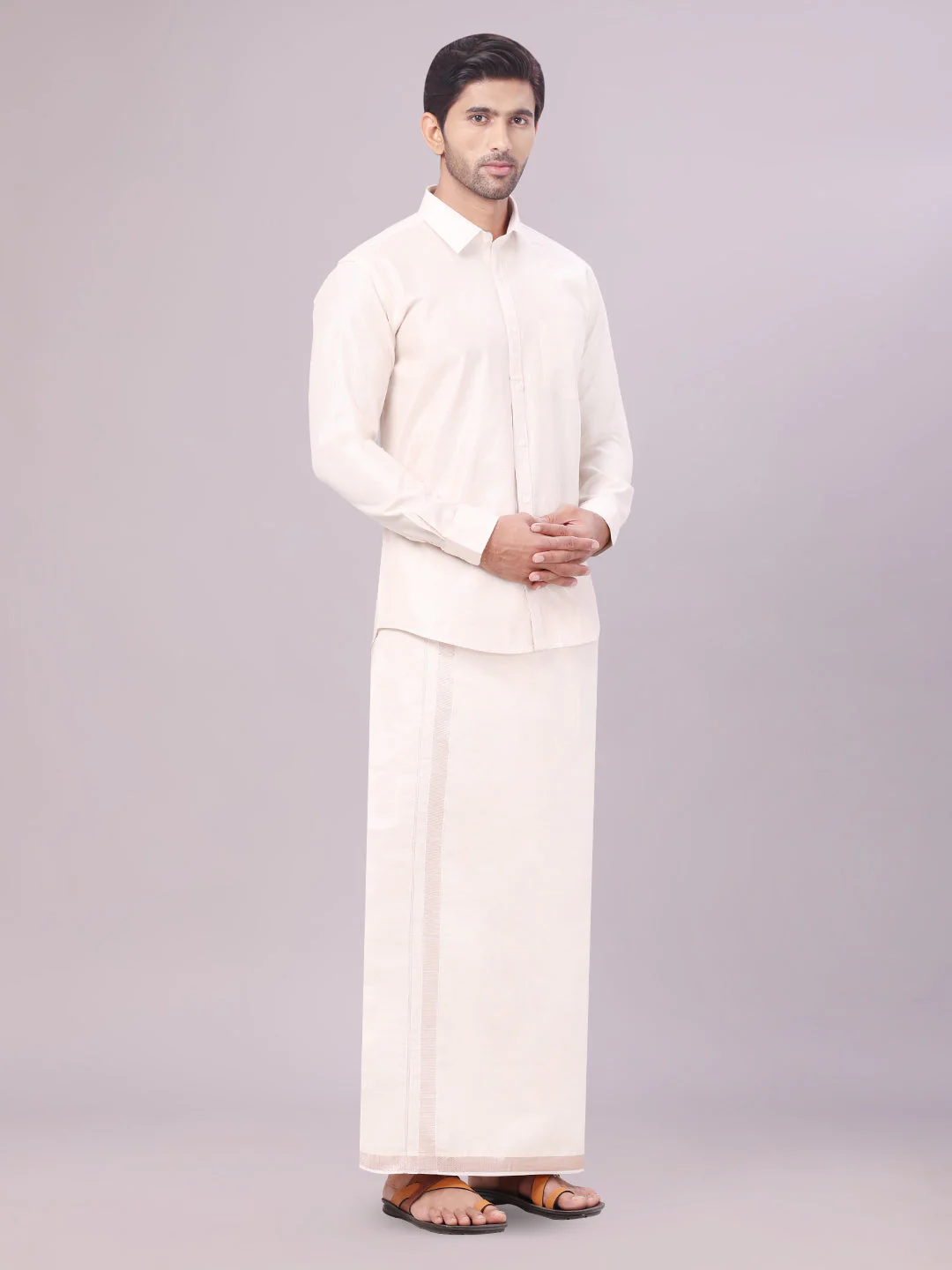 Mens Tissue Almond Colour Dhoti Shirt Wedding Combo Maverick - Image 2