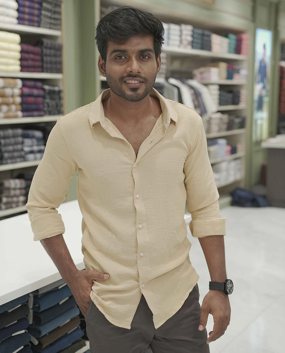 Sandal Plain Poly-Blend Casual Shirt, Comes with a Spread Collar, Full-Sleeves, Slim Fit, and Regular Length