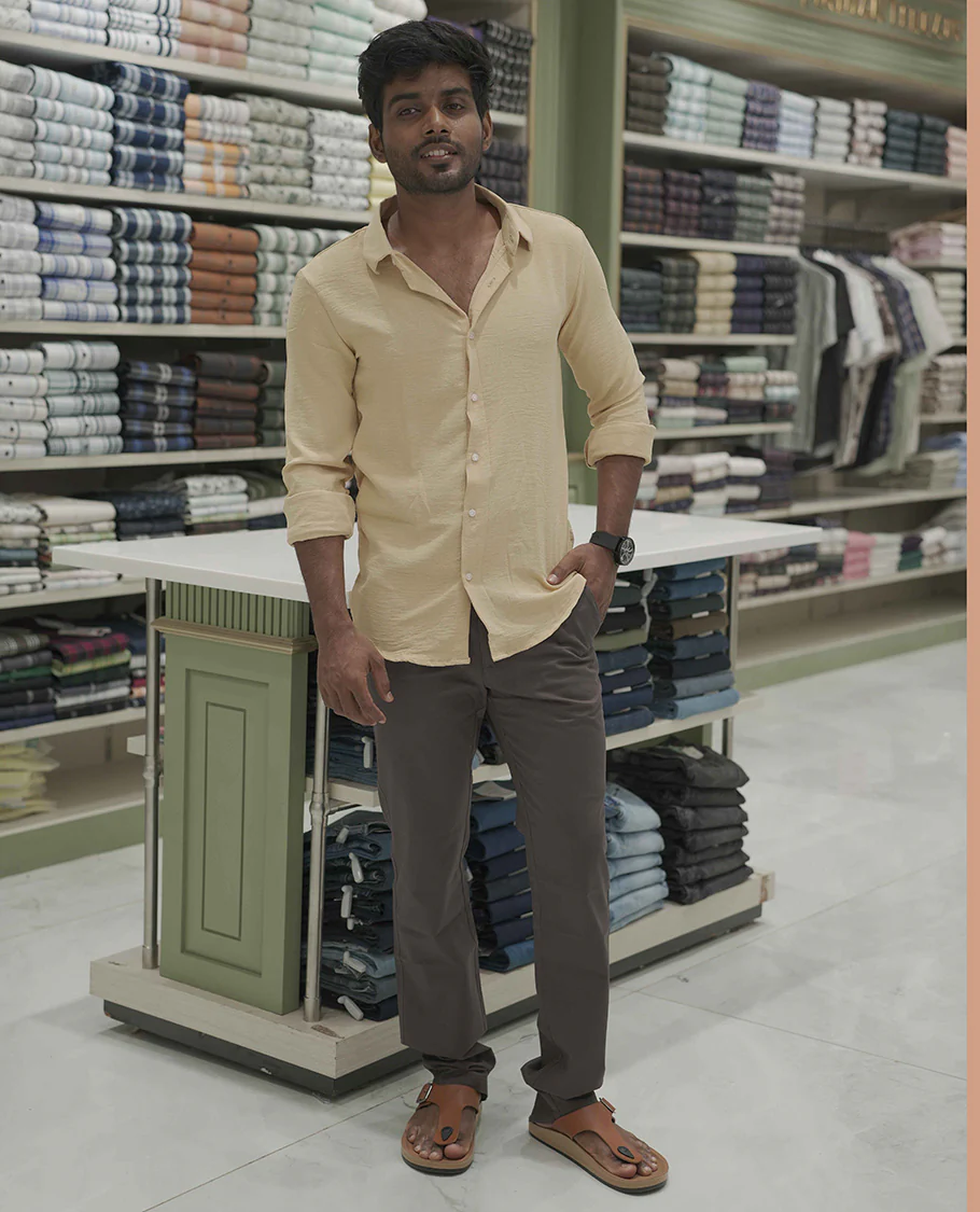 Sandal Plain Poly-Blend Casual Shirt, Comes with a Spread Collar, Full-Sleeves, Slim Fit, and Regular Length - Image 2