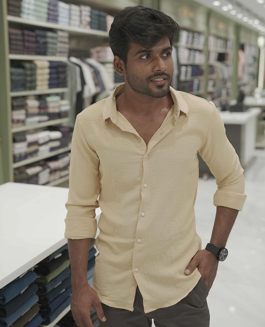 Sandal Plain Poly-Blend Casual Shirt, Comes with a Spread Collar, Full-Sleeves, Slim Fit, and Regular Length - Image 3