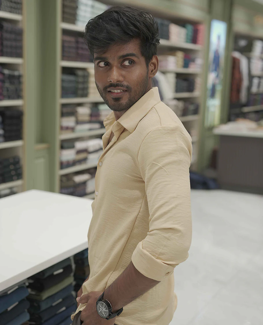 Sandal Plain Poly-Blend Casual Shirt, Comes with a Spread Collar, Full-Sleeves, Slim Fit, and Regular Length - Image 4