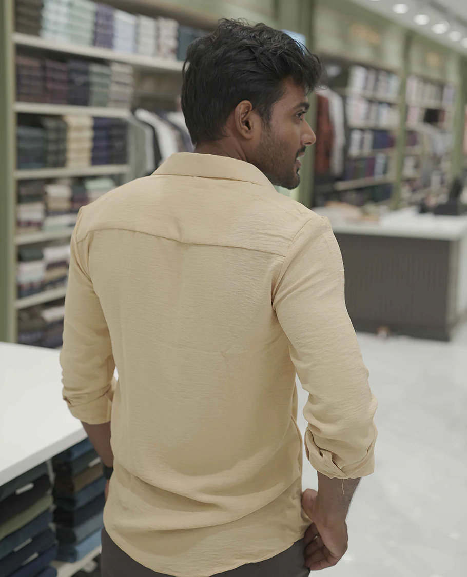 Sandal Plain Poly-Blend Casual Shirt, Comes with a Spread Collar, Full-Sleeves, Slim Fit, and Regular Length - Image 5