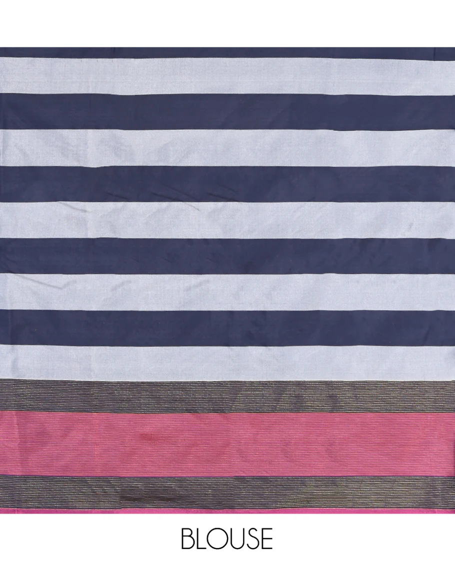 Multi-Color Aarani Gift Saree, Adorned with Checked Design and Zari Buttas on Its Body, Complemented by a Contrast-Checked Border, Subtly Striped Pallu, and Paired with a Matching Blouse - Image 3