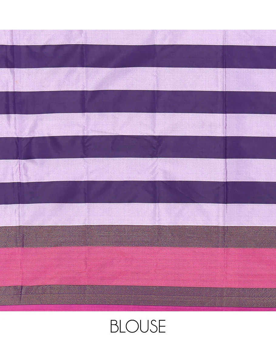Multi-Color Aarani Gift Saree, Bedecked with Checked Design and Zari Buttas on Its Body, Complemented by a Contrast-Checked Border, Subtly Striped Pallu, and Paired with a Matching Blouse - Image 3