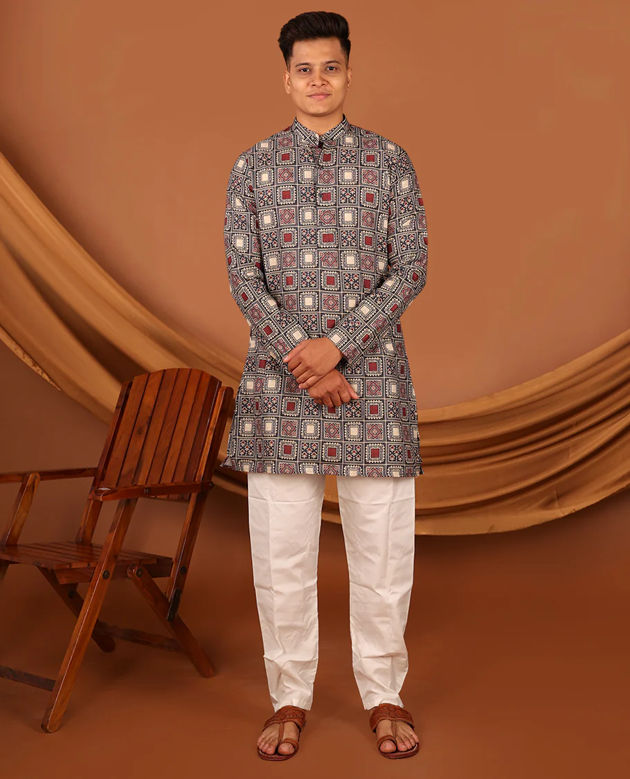 Multi-Color Ajrakh Printed Full-Sleeved Men's Kurta - Image 4