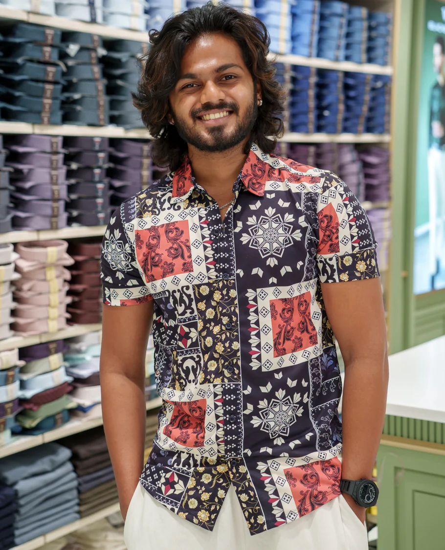 Multi-color Cotton-Blended Casual Shirt Comes with Intricate Print, Spread Collar, Half Sleeves, Regular Fit, and Regular Length