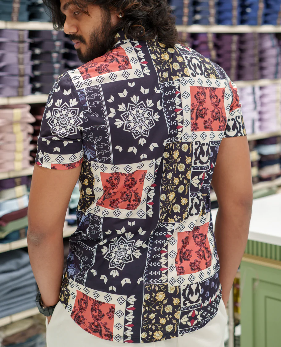 Multi-color Cotton-Blended Casual Shirt Comes with Intricate Print, Spread Collar, Half Sleeves, Regular Fit, and Regular Length - Image 4