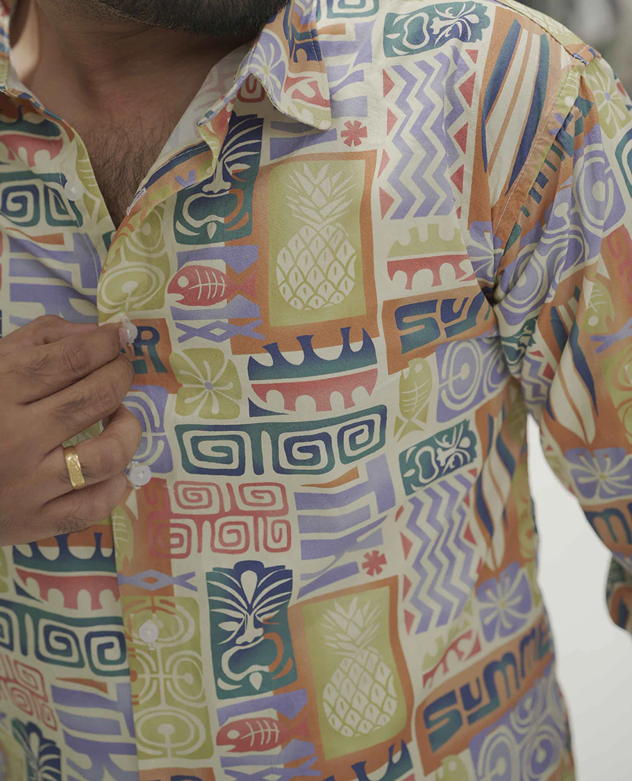 Multi-color Cotton-Blended Casual Shirt, Highlighted with Unique Motifs Print, Comes with a Spread Collar, Full-Sleeves, Slim Fit, and Regular Length - Image 5