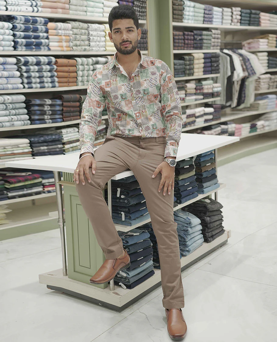 Multi Color Cotton-Blended Casual Shirt, Highlighted with Unique Motifs Print, Comes with a Spread Collar, Full-Sleeves, Slim Fit, and Regular Length - Image 2