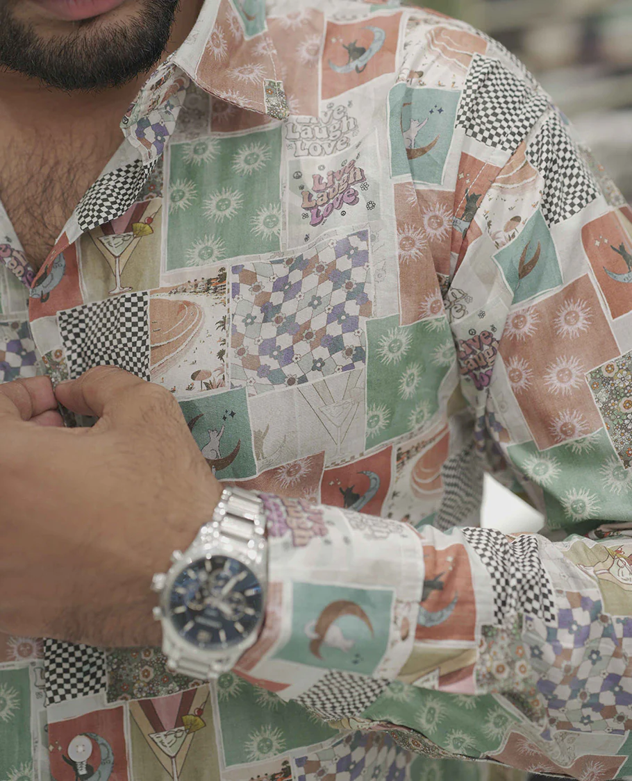 Multi Color Cotton-Blended Casual Shirt, Highlighted with Unique Motifs Print, Comes with a Spread Collar, Full-Sleeves, Slim Fit, and Regular Length - Image 5