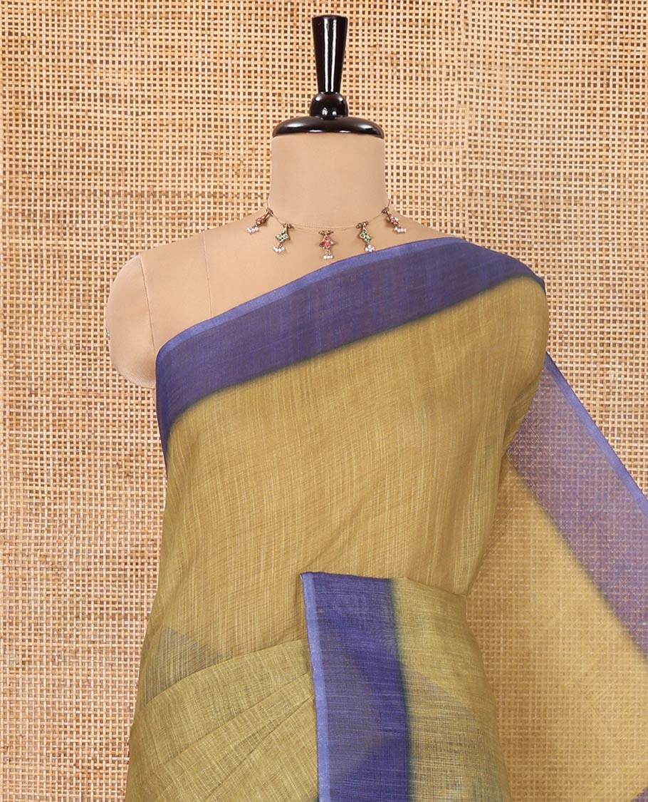 Multi-color Linen Saree, Subtly Sparkled with Stripes on Its Body, Complemented by a Contrast Border, Subtly Striped Pallu, and Comes with a Contrast Blouse - Image 2