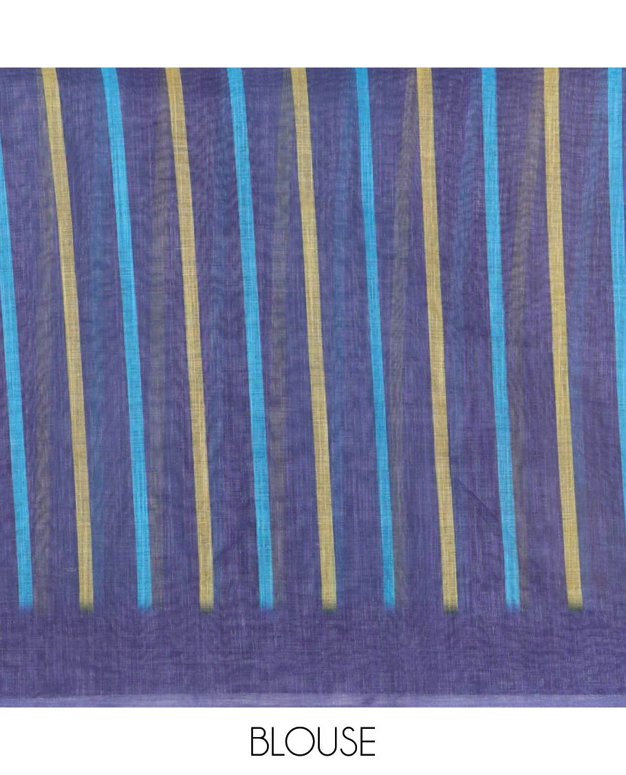 Multi-color Linen Saree, Subtly Sparkled with Stripes on Its Body, Complemented by a Contrast Border, Subtly Striped Pallu, and Comes with a Contrast Blouse - Image 3