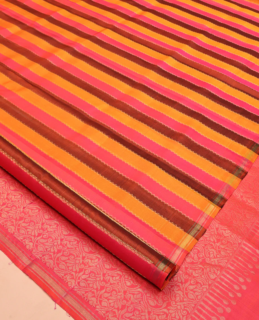 Multi-color Mayuri Soft Silk Saree, Elevated with Rangat-Style Stripes and Neli Stripes On Its Body, Subtle Zari Border, Floral Jaal Pallu, and Paired with a Matching Blouse - Image 2