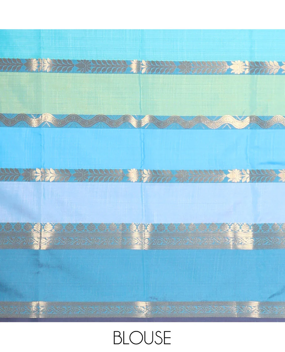 Multi Color Semi-Soft Silk Saree, Richly Detailed with Multi-color Stripes and Traditional Zari Designs On Its Body, Complemented by Contrast Rettai Pettu Traditional Zari Designs Woven Border, Grand Pallu and Paired with a Contrast Blouse - Image 3