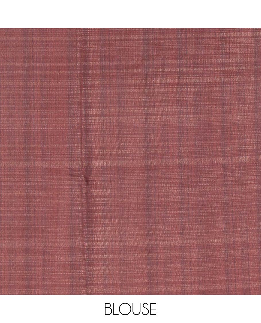 Multi-Color Tissue Saree, Adorned with Geometric Patterns and Leaf Motifs Printed on Its Body, Complemented by a Contrast Plain Border, Pallu of the Same Print, and Paired with a Contrast Blouse - Image 3