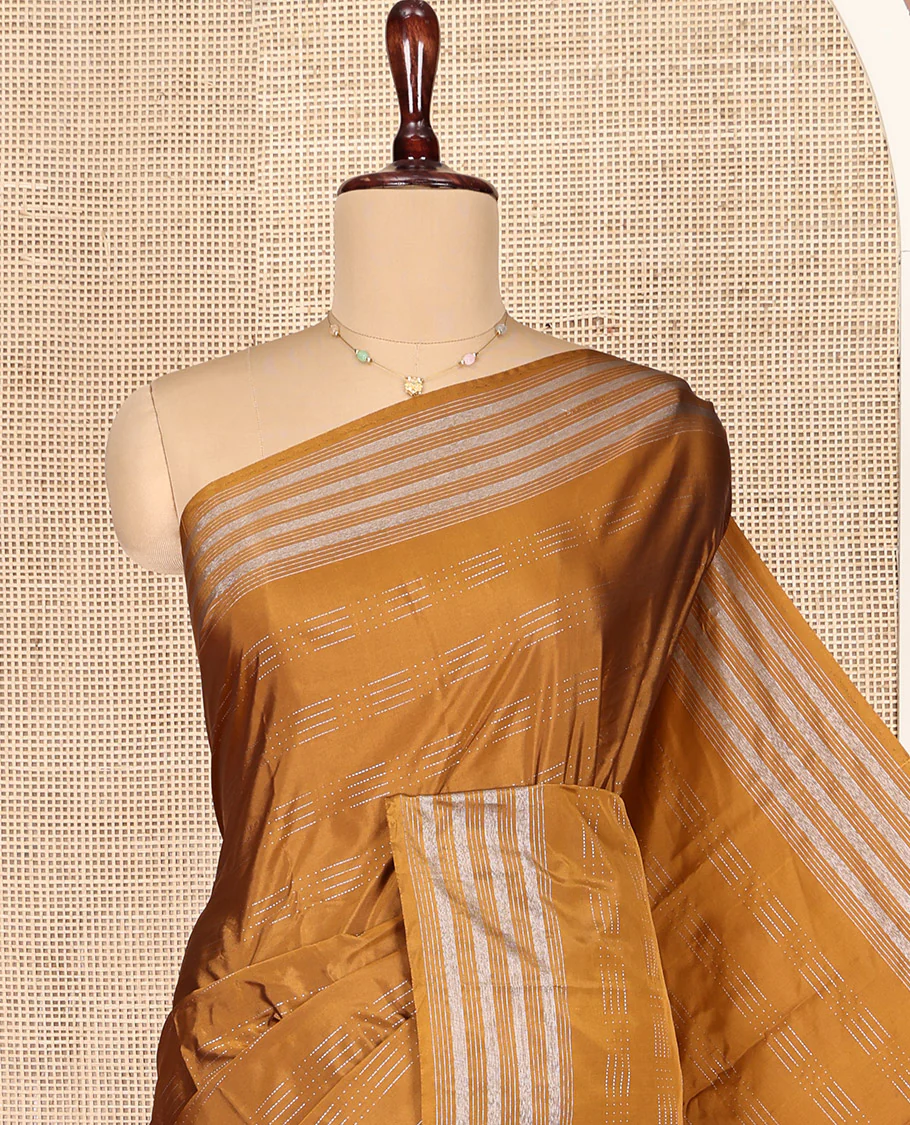 Mustard Aarani Gift Saree, Steeped with Buttas All Over Its Body, Subtly Striped Border, Pallu of Stripes, and Paired with a Matching Blouse - Image 2