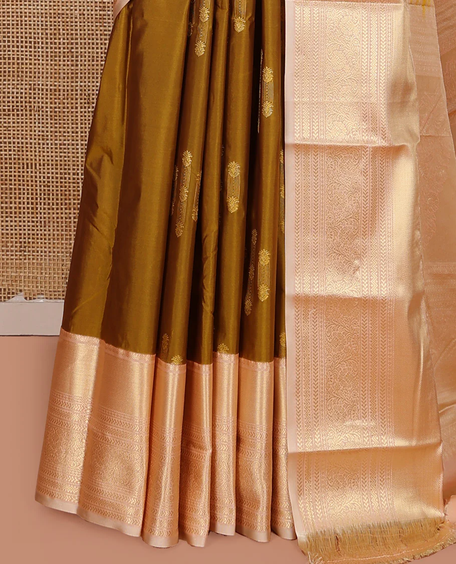 Mustard Budget Silk Saree, Sparsely Woven with Zari Buttas on Its Body, Complemented by a Contrast Traditional Zari Design Border, Intricately Designed Pallu, and Paired with a Contrast Blouse - Image 3