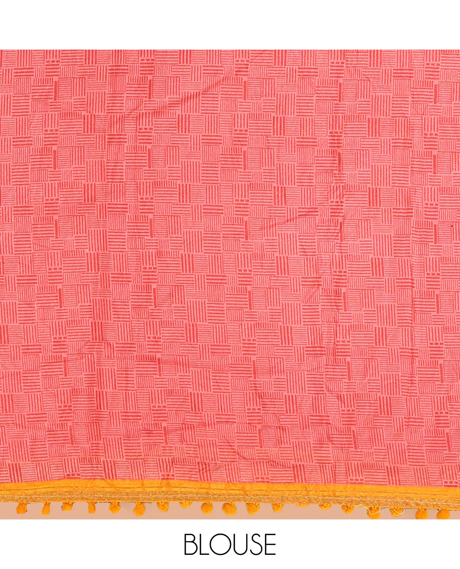 Mustard Chanderi Cotton Saree, Steeped with Small and Big Polka Dots on Its Body, Subtle Pom-Pom Tasseled Border, a Self-Pallu, and Paired with a Contrast Blouse - Image 3