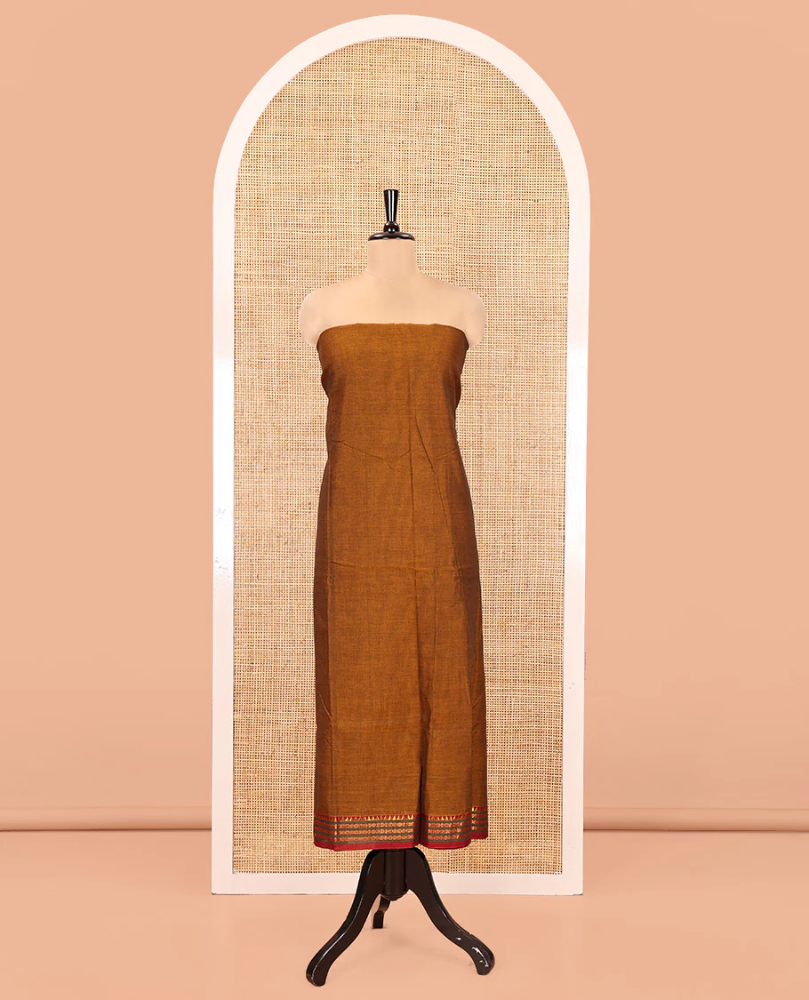 Mustard Mercerised Cotton Material Chudidar Set, Adorned with Rudraksham-Temple Bordered Top, a Mercerised Cotton Bottom, and Paired with a Matching Mercerised Cotton Rudraksham-Temple Bordered Dupatta - Image 4