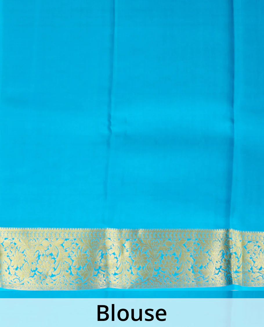 Yellow zari buttas Mysore silk saree, contrast floral zari border, and intricate pallu - Image 5