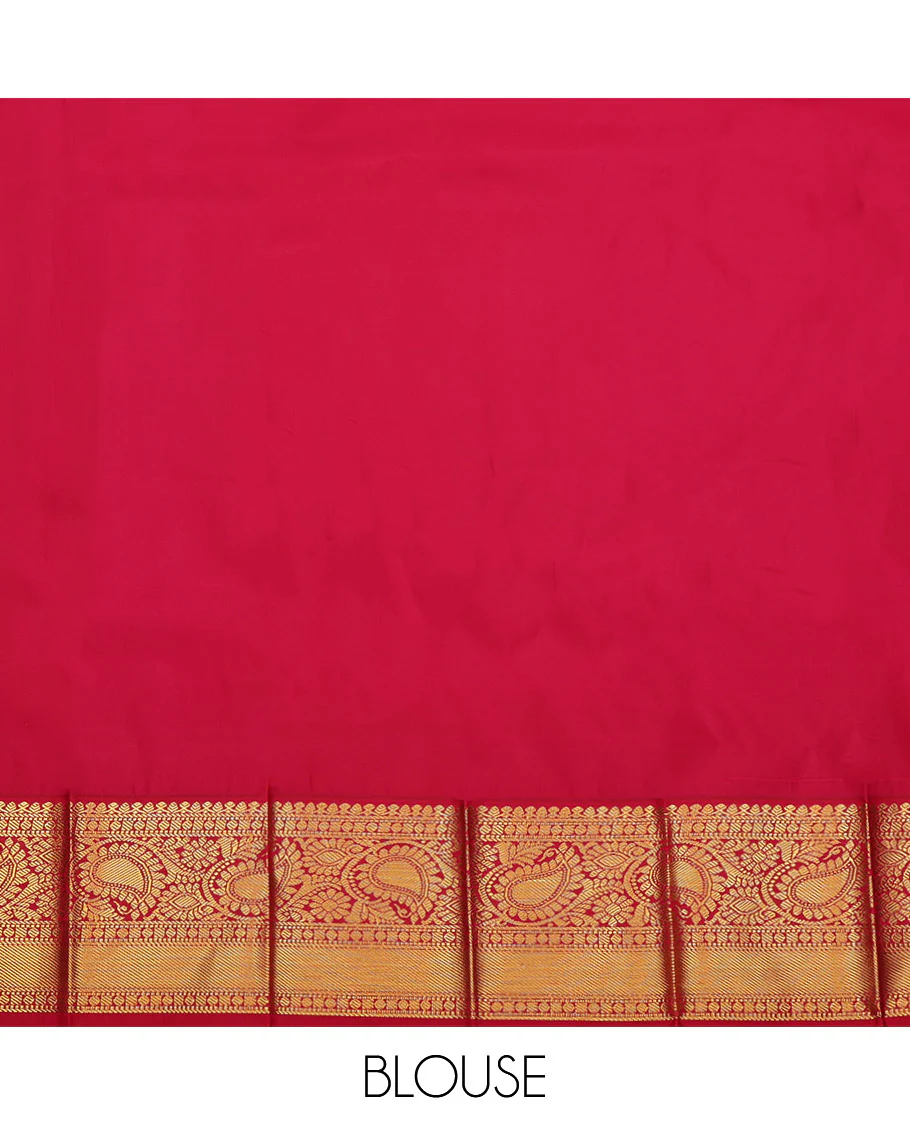 Navy Blue Budget Silk Saree, Adorned with Zari Buttas on Its Body, Complemented by a Contrast Traditional Zari Border of Paisleys, Intricately Designed Pallu, and Paired with a Contrast Blouse - Image 4