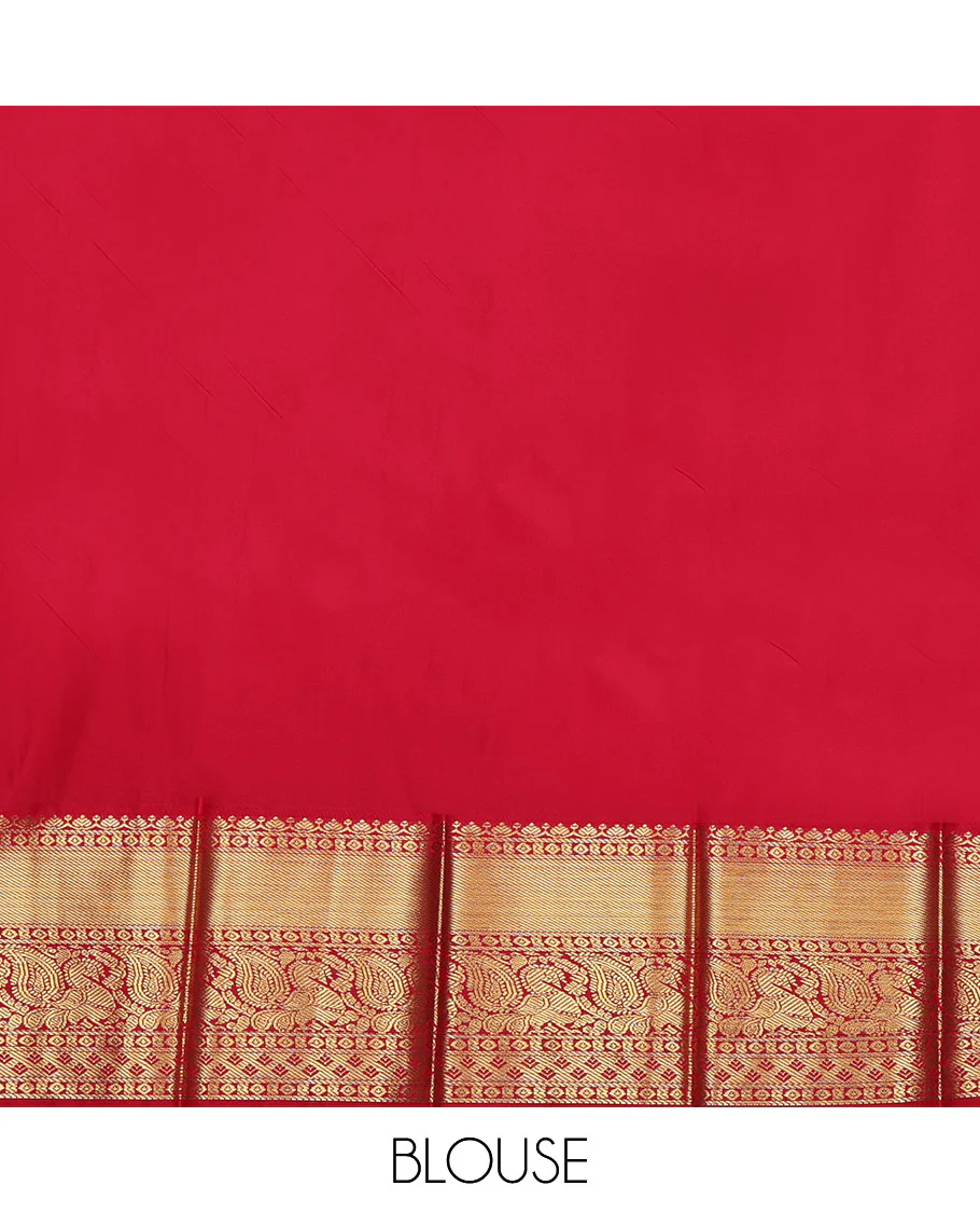 Navy Blue Budget Silk Saree, Embellished with Zari Buttas All Over Its Body, Complemented by a Contrast Traditional Zari Design Border, Grand Pallu, and Paired with a Contrast Blouse - Image 4