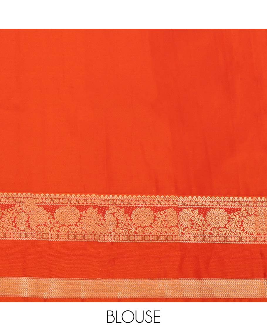 Navy Blue Budget Silk Saree, Finely Crafted with Zari Buttas and Stripes on Its Body, Complemented by a Contrast Traditional Zari Design Rettai Pettu Border, Intricately Designed Pallu, and Paired with a Contrast Blouse - Image 4